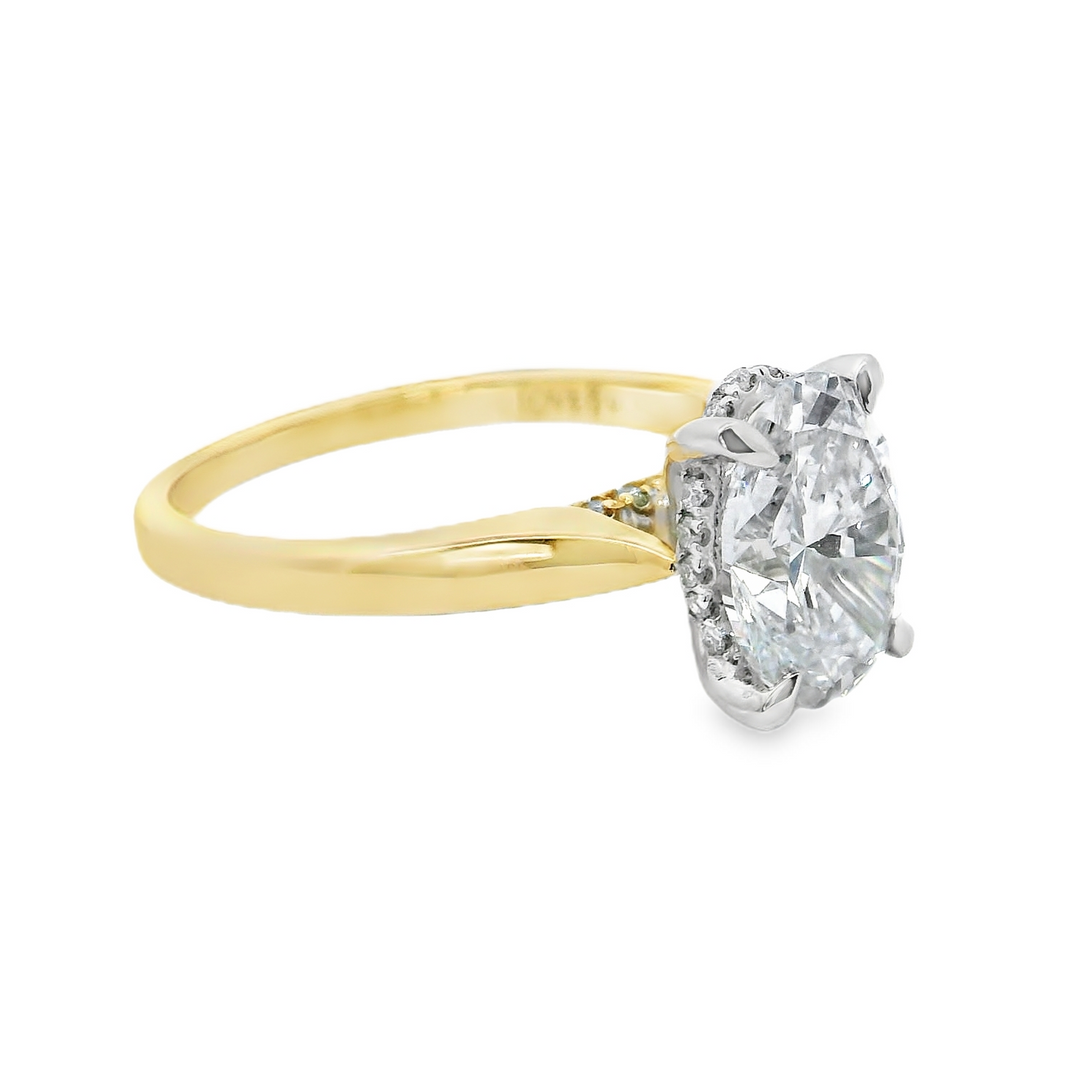 2.11 TCW Oval Lab Diamond Hidden Halo Engagement Ring in 14K Yellow Gold