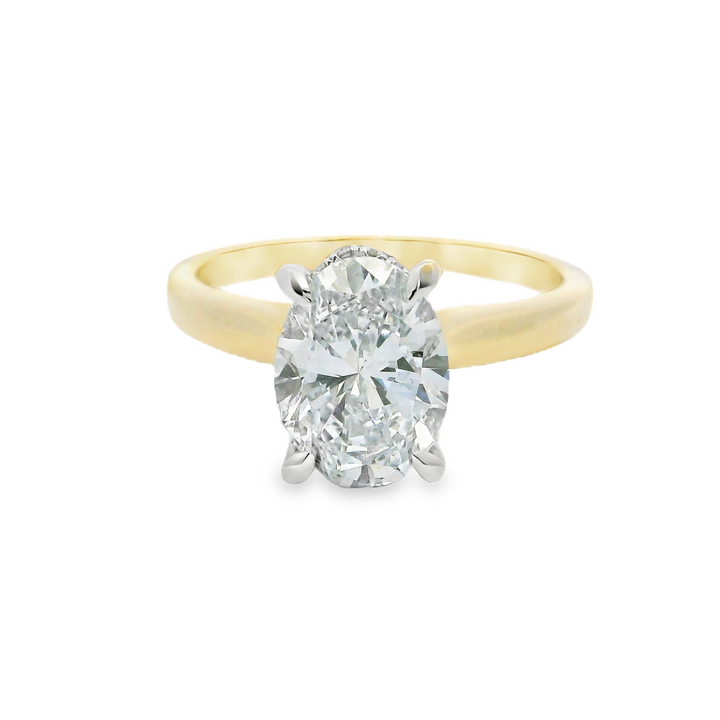 2.11 TCW Oval Lab Diamond Hidden Halo Engagement Ring in 14K Yellow Gold