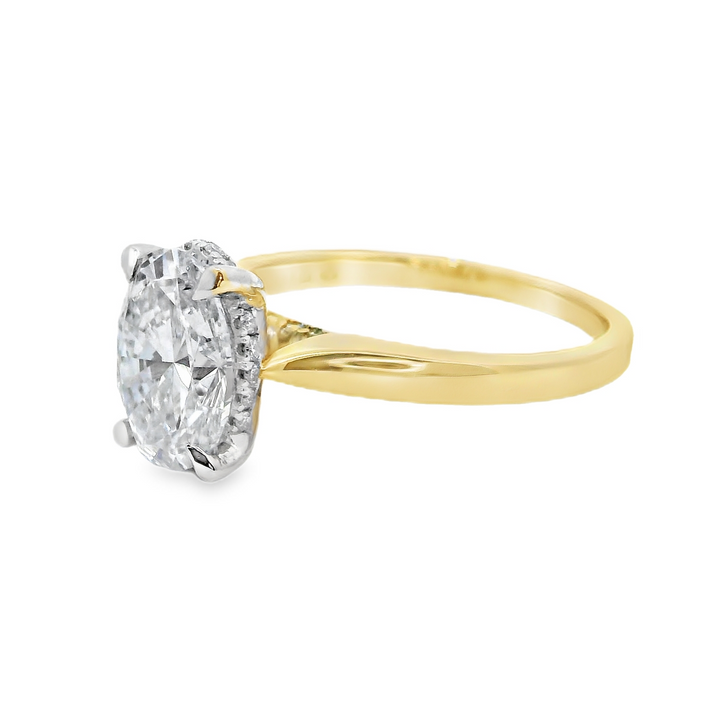 2.11 TCW Oval Lab Diamond Hidden Halo Engagement Ring in 14K Yellow Gold