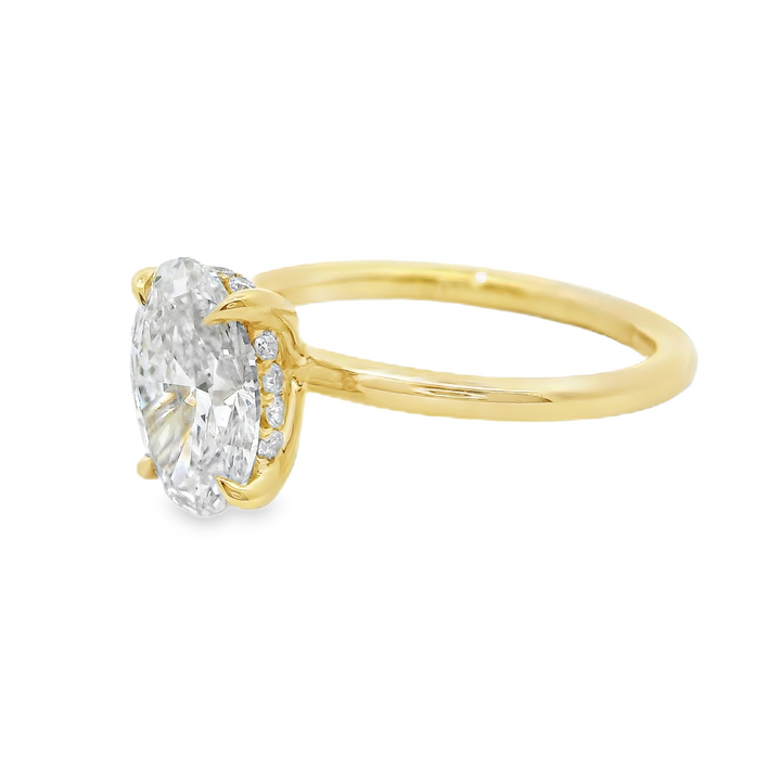 2.16 TCW Oval Lab Diamond Hidden Halo Engagement Ring in 14K Yellow Gold