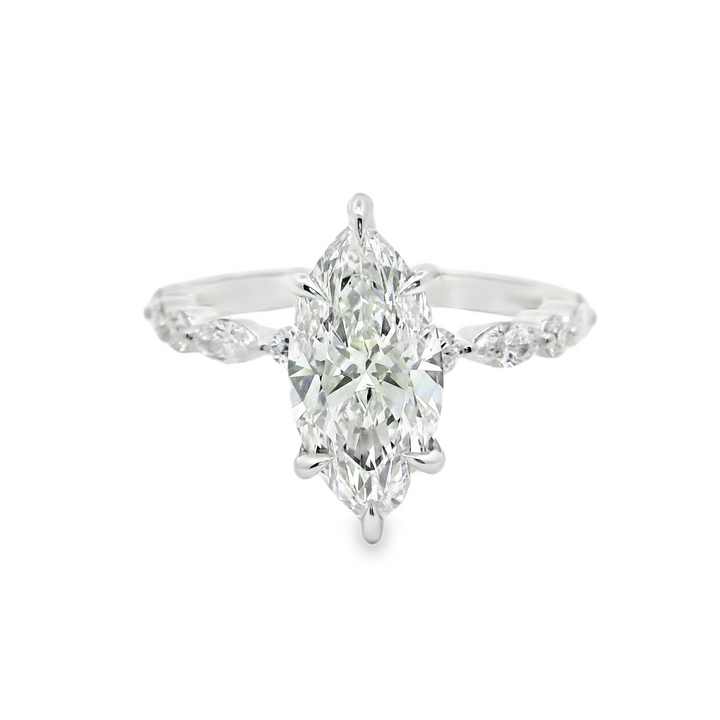 2.56 TCW Marquise Lab Diamond Stylish Engagement Ring in 14K White Gold