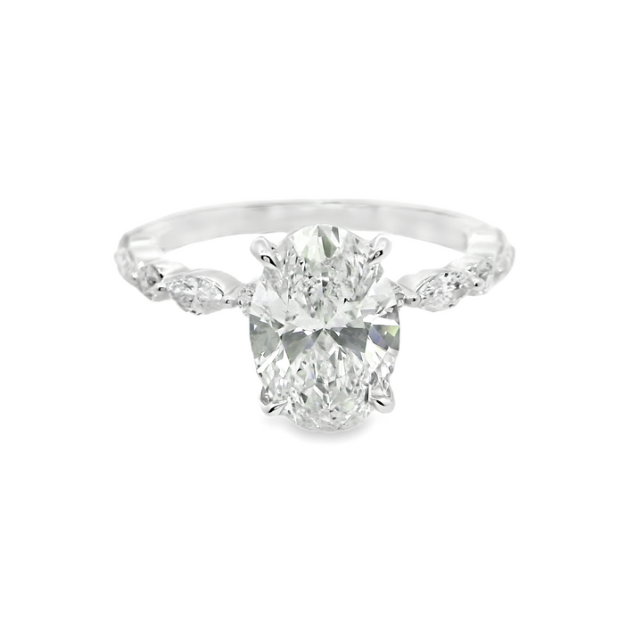 2.57 TCW Oval Lab Diamond Stylish Engagement Ring in 14K White Gold