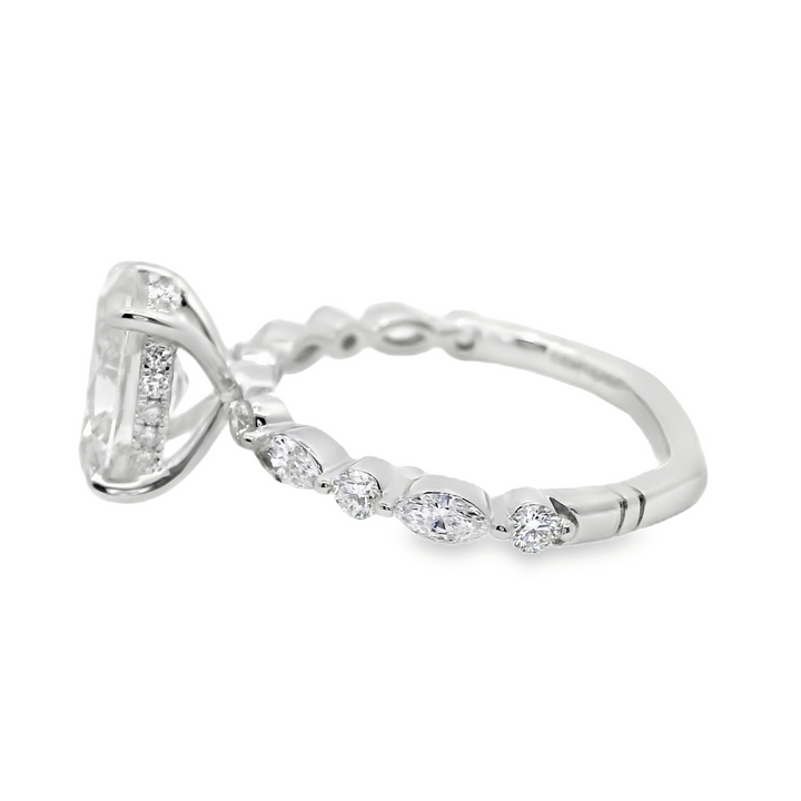 2.57 TCW Oval Lab Diamond Stylish Engagement Ring in 14K White Gold