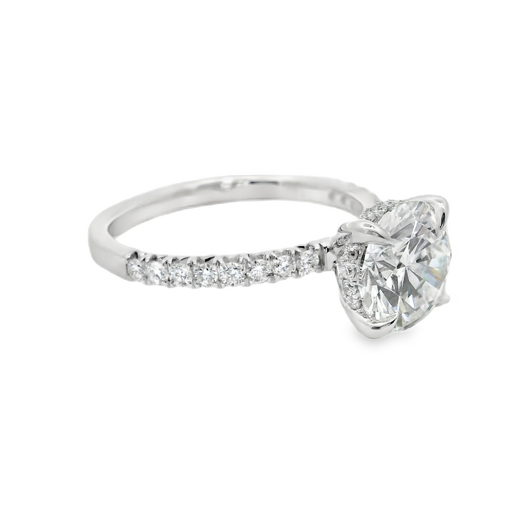 2.32 TCW Round Lab Diamond Pavé Engagement Ring in 14K White Gold