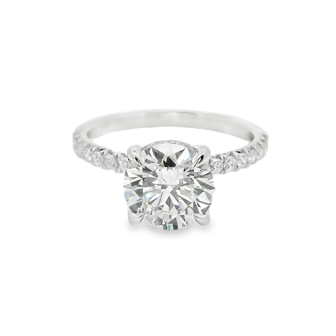 2.32 TCW Round Lab Diamond Pavé Engagement Ring in 14K White Gold