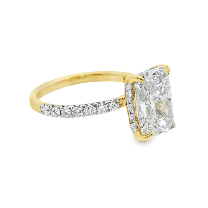 3.51 TCW Radiant Lab Diamond Pavé Engagement Ring in 14K Yellow Gold