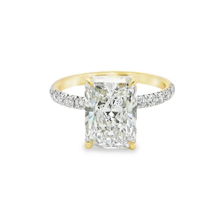 3.51 TCW Radiant Lab Diamond Pavé Engagement Ring in 14K Yellow Gold