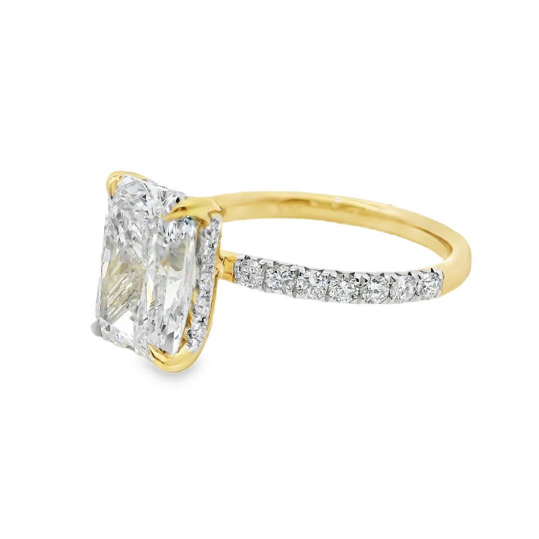 3.51 TCW Radiant Lab Diamond Pavé Engagement Ring in 14K Yellow Gold