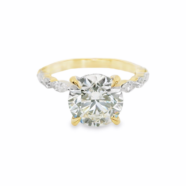 3.61 TCW Round Lab Diamond Stylish Engagement Ring in 14K Yellow Gold