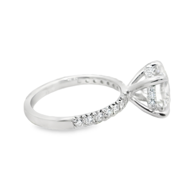 3.47 TCW Round Lab Diamond Pavé Engagement Ring in 14K White Gold