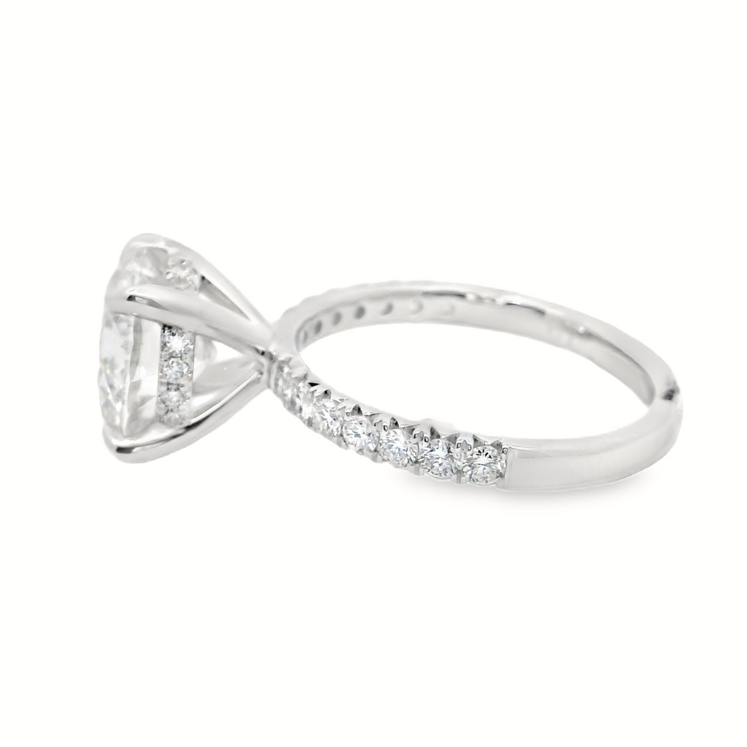 3.47 TCW Round Lab Diamond Pavé Engagement Ring in 14K White Gold