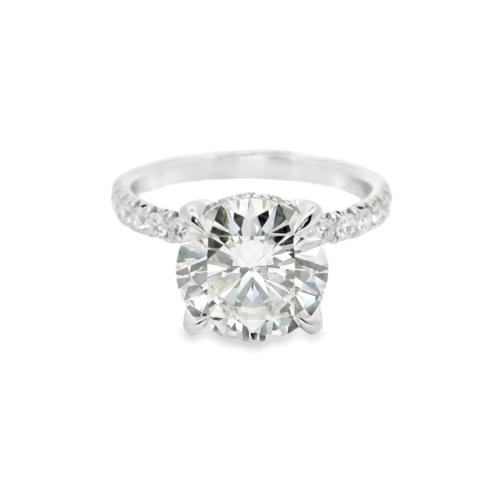 3.47 TCW Round Lab Diamond Pavé Engagement Ring in 14K White Gold