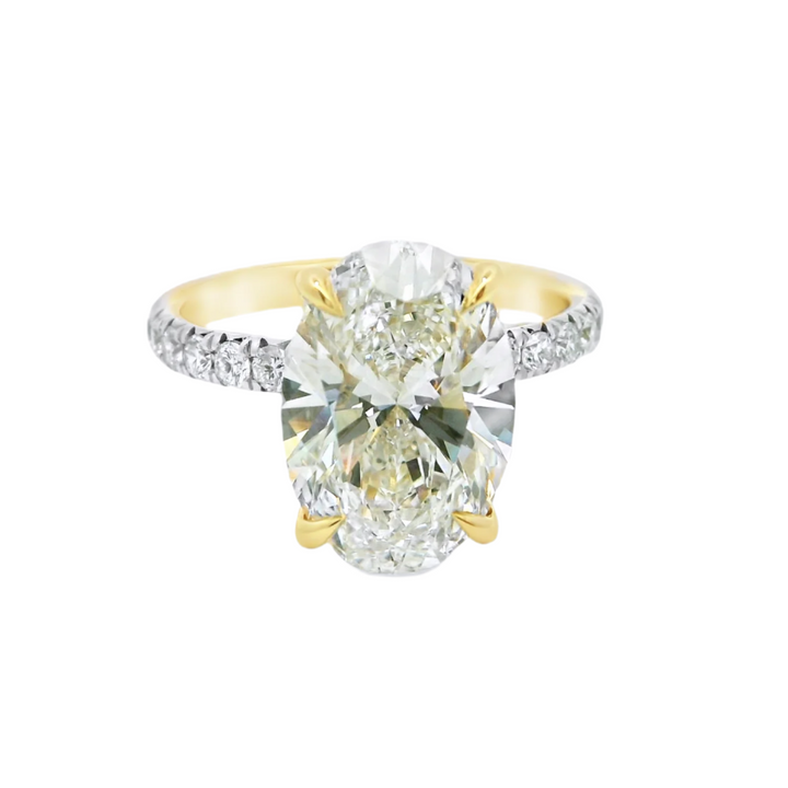 4.56 TCW Oval Lab Diamond Pavé Engagement Ring in 14K Yellow Gold