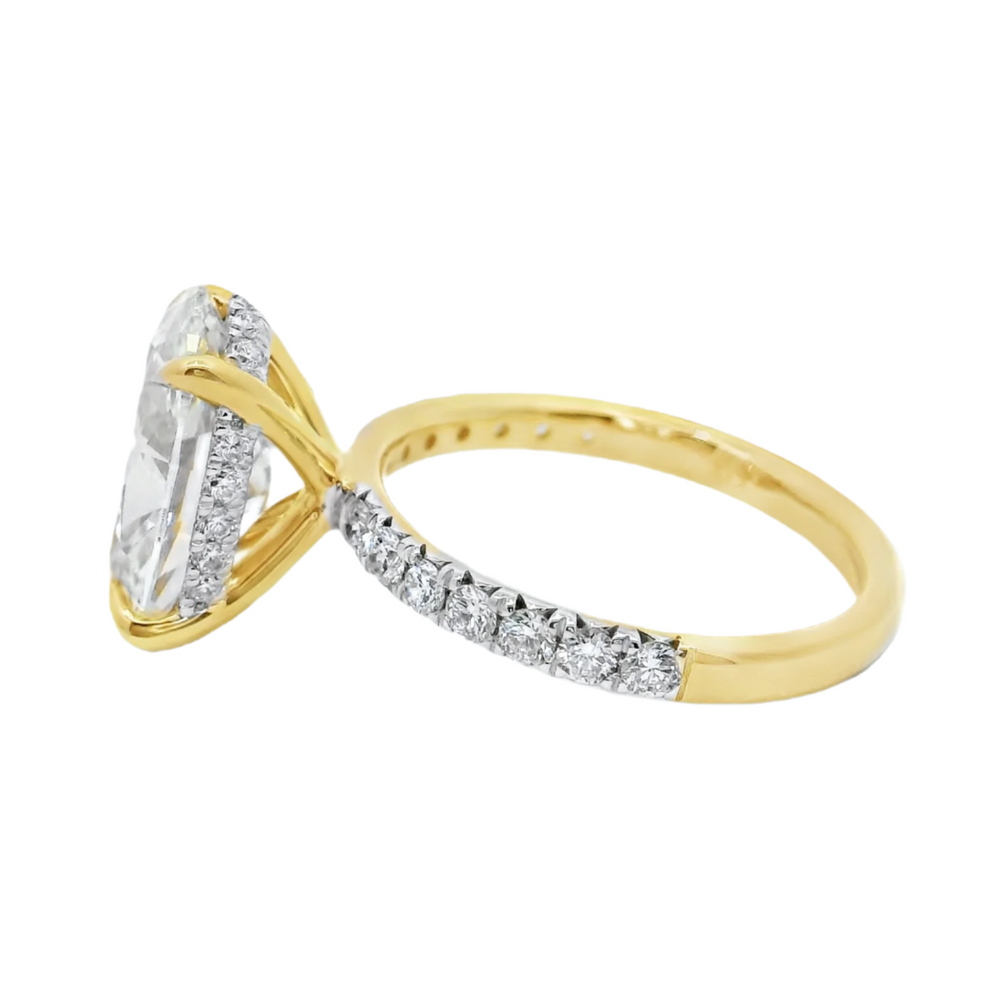 4.56 TCW Oval Lab Diamond Pavé Engagement Ring in 14K Yellow Gold