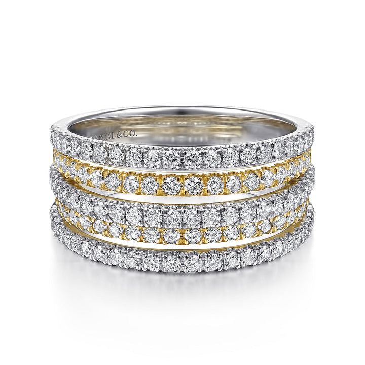 14K Yellow-White Gold Layered Wide Band Diamond Ring LR50892M45JJ