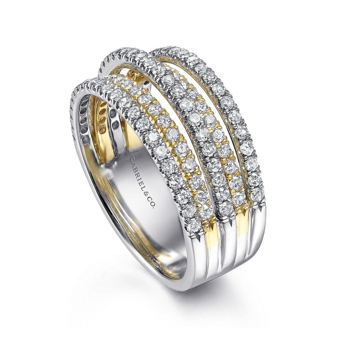 14K Yellow-White Gold Layered Wide Band Diamond Ring LR50892M45JJ