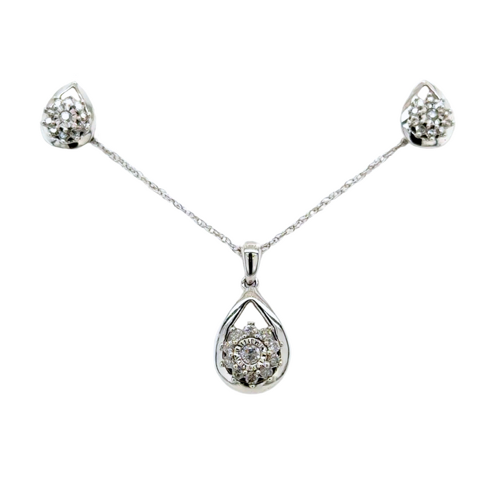 Pear Shaped Diamond Necklace and Earring Set