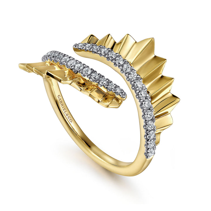 14K Yellow Gold Diamond Bypass Ring with Diamond Cut Texture LR52414Y45JJ