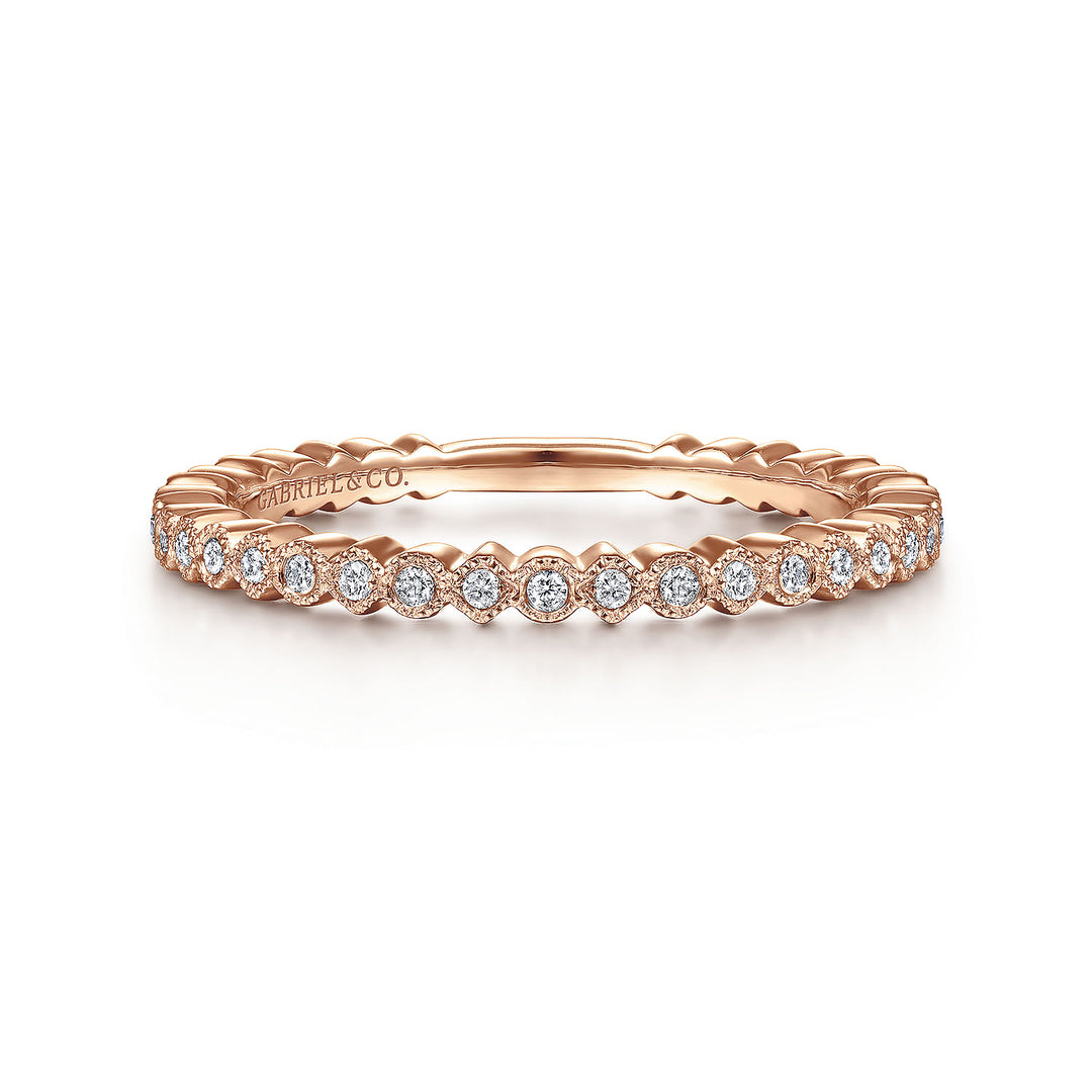 14K Rose Gold Scalloped Stackable Diamond Band Ring LR4801K45JJ