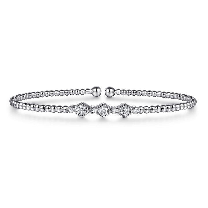 14K White Gold Bujukan Bead and Hexagon Cluster Diamond Bangle BG4117-62W45JJ