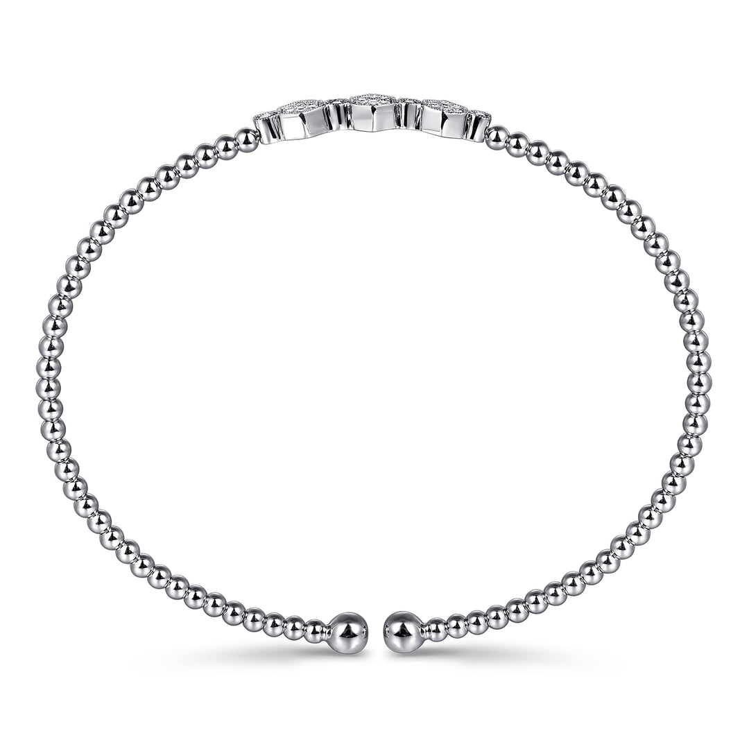 14K White Gold Bujukan Bead and Hexagon Cluster Diamond Bangle BG4117-62W45JJ