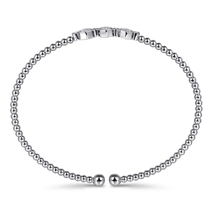 14K White Gold Bujukan Bead and Hexagon Cluster Diamond Bangle BG4117-62W45JJ