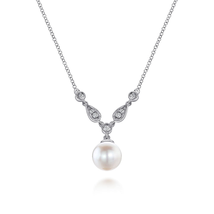 14K White Gold Cultured Pearl and Diamond Accent Necklace NK1420W45PL