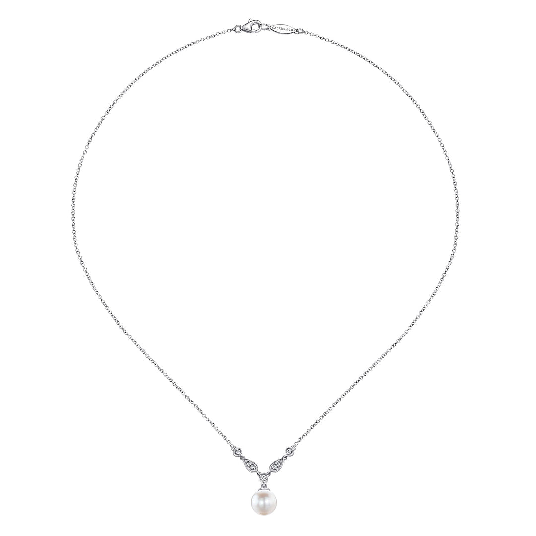 14K White Gold Cultured Pearl and Diamond Accent Necklace NK1420W45PL