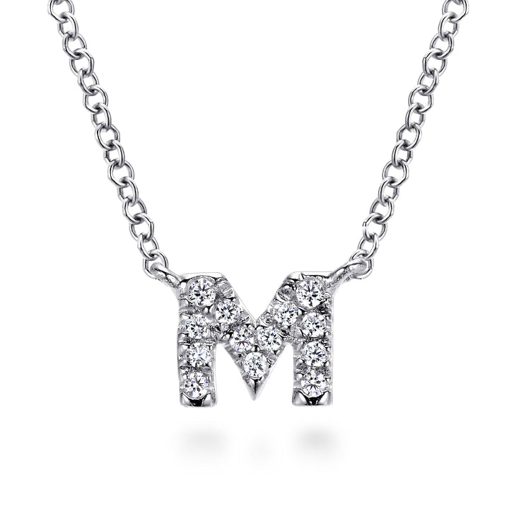 14K White Gold Diamond M Initial Pendant Necklace NK4577M-W45JJ