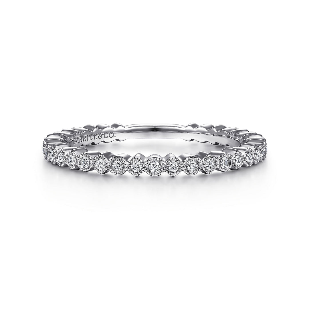 14K White Gold Scalloped Stackable Diamond Band Ring LR4801W45JJ