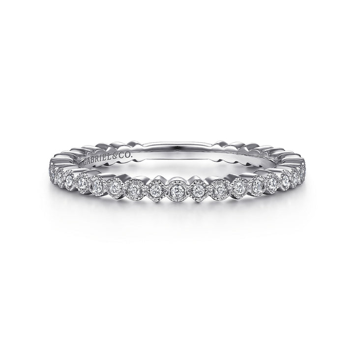 14K White Gold Scalloped Stackable Diamond Band Ring LR4801W45JJ