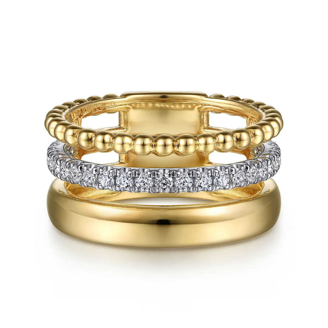 14K White-Yellow Gold Diamond Bujukan Easy Stackable Ring LR52203M45JJ