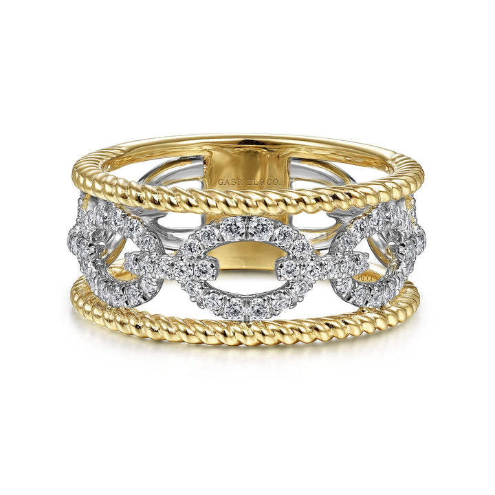 14K White-Yellow Gold Diamond Link and Twisted Rope Ring LR51658M45JJ