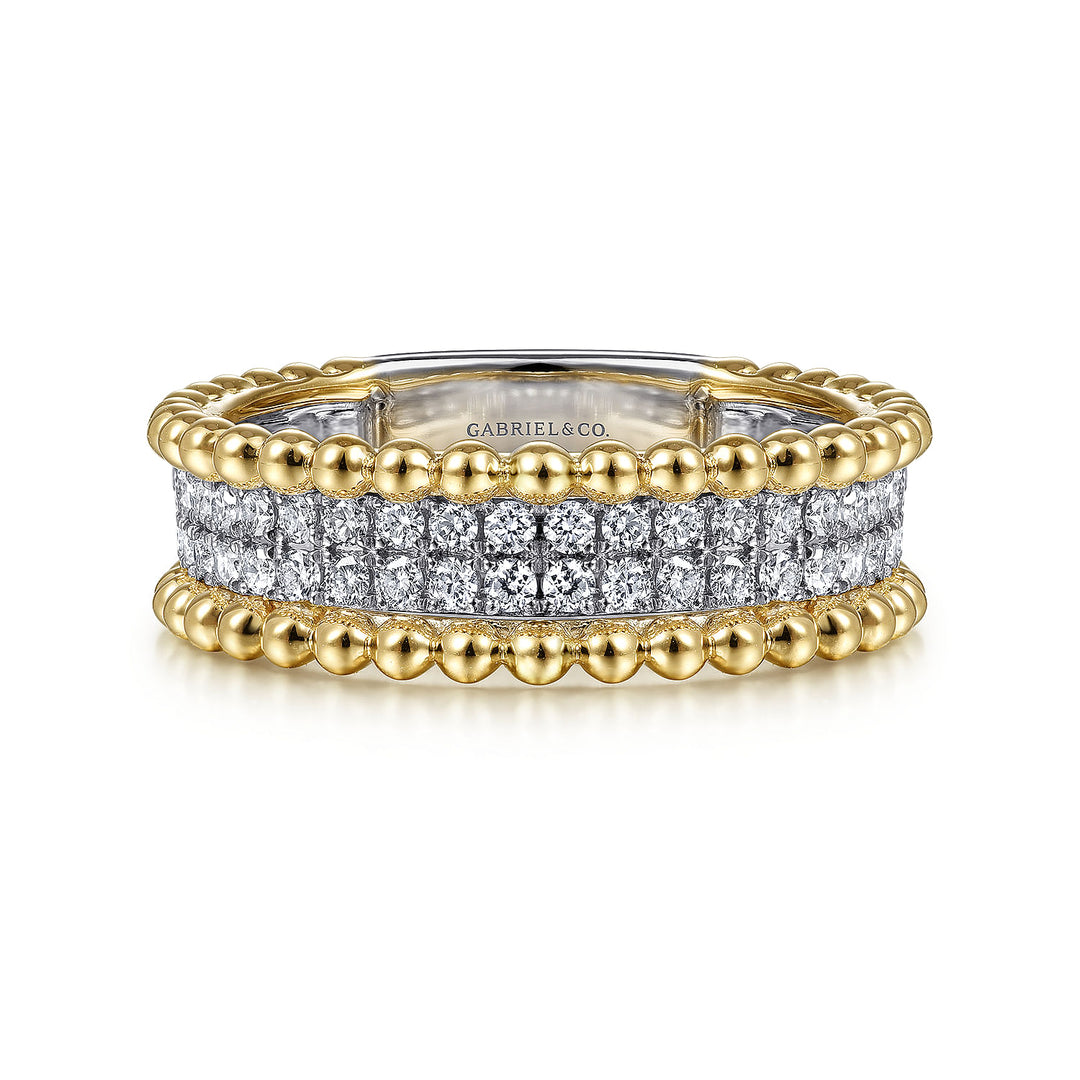 14K White-Yellow Gold Three Row Diamond and Bujukan Bead Ring LR52019M45JJ