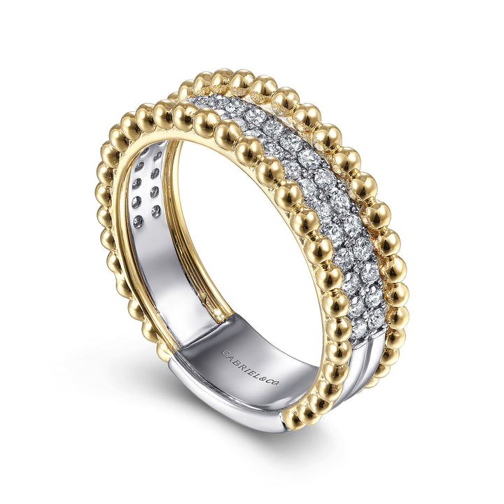 14K White-Yellow Gold Three Row Diamond and Bujukan Bead Ring LR52019M45JJ