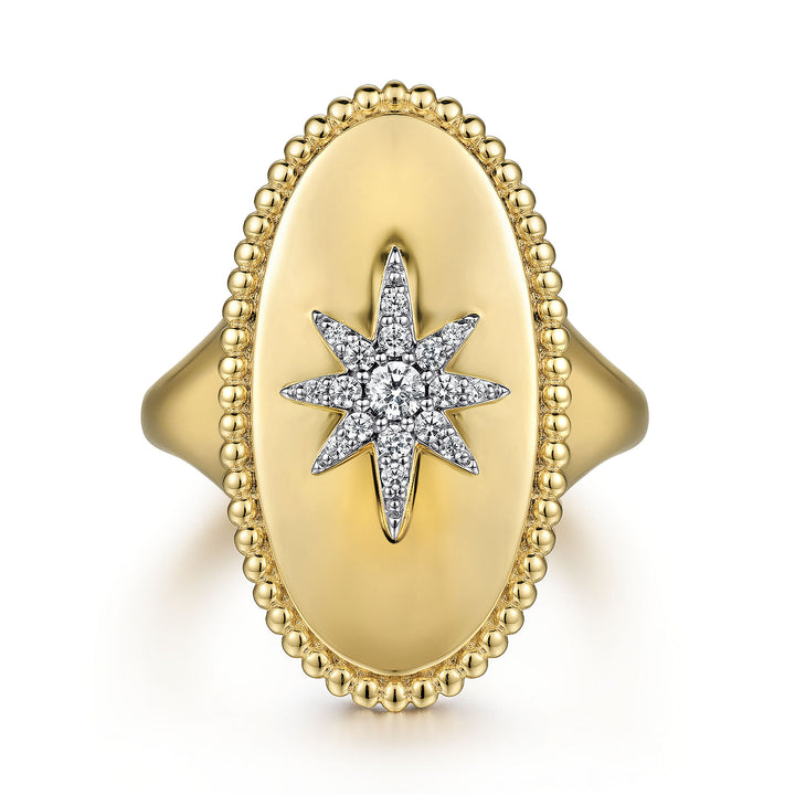 14K Yellow Gold Bujukan Oval Diamond Starburst Signet Ring LR52382Y45JJ