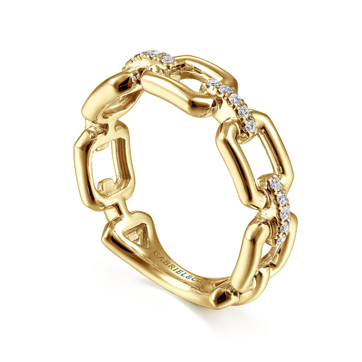 14K Yellow Gold Chain Link Stackable Ring Band with Diamond Connectors LR51248Y45JJ