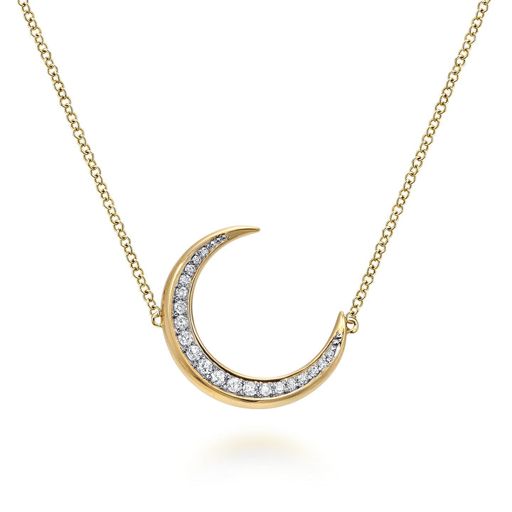 14K Yellow Gold Crescent Moon Diamond Pendant Necklace NK4696Y45JJ