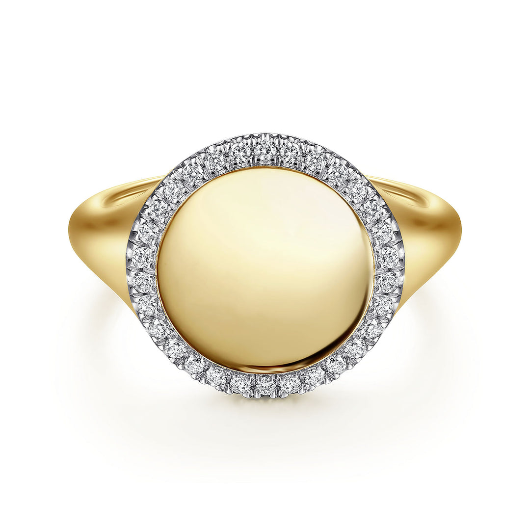 14K Yellow Gold Pinky Signet Ring with Diamond Halo LR51521Y45JJ