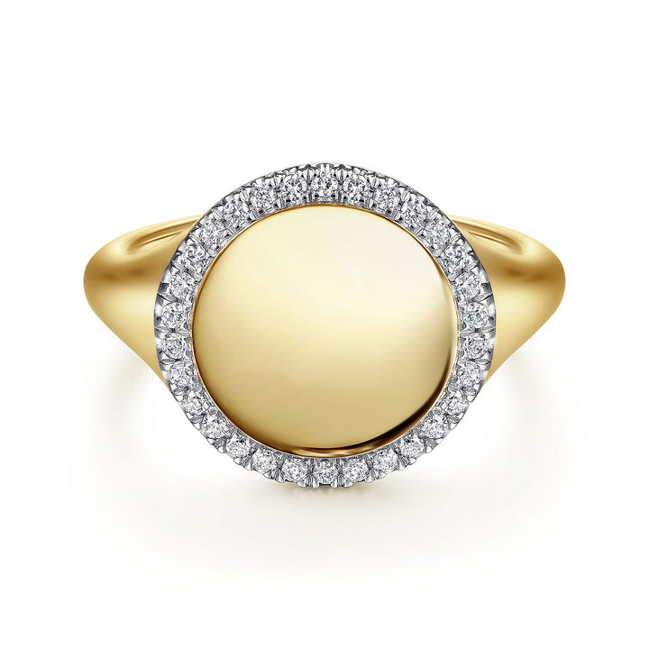 14K Yellow Gold Pinky Signet Ring with Diamond Halo LR51521Y45JJ