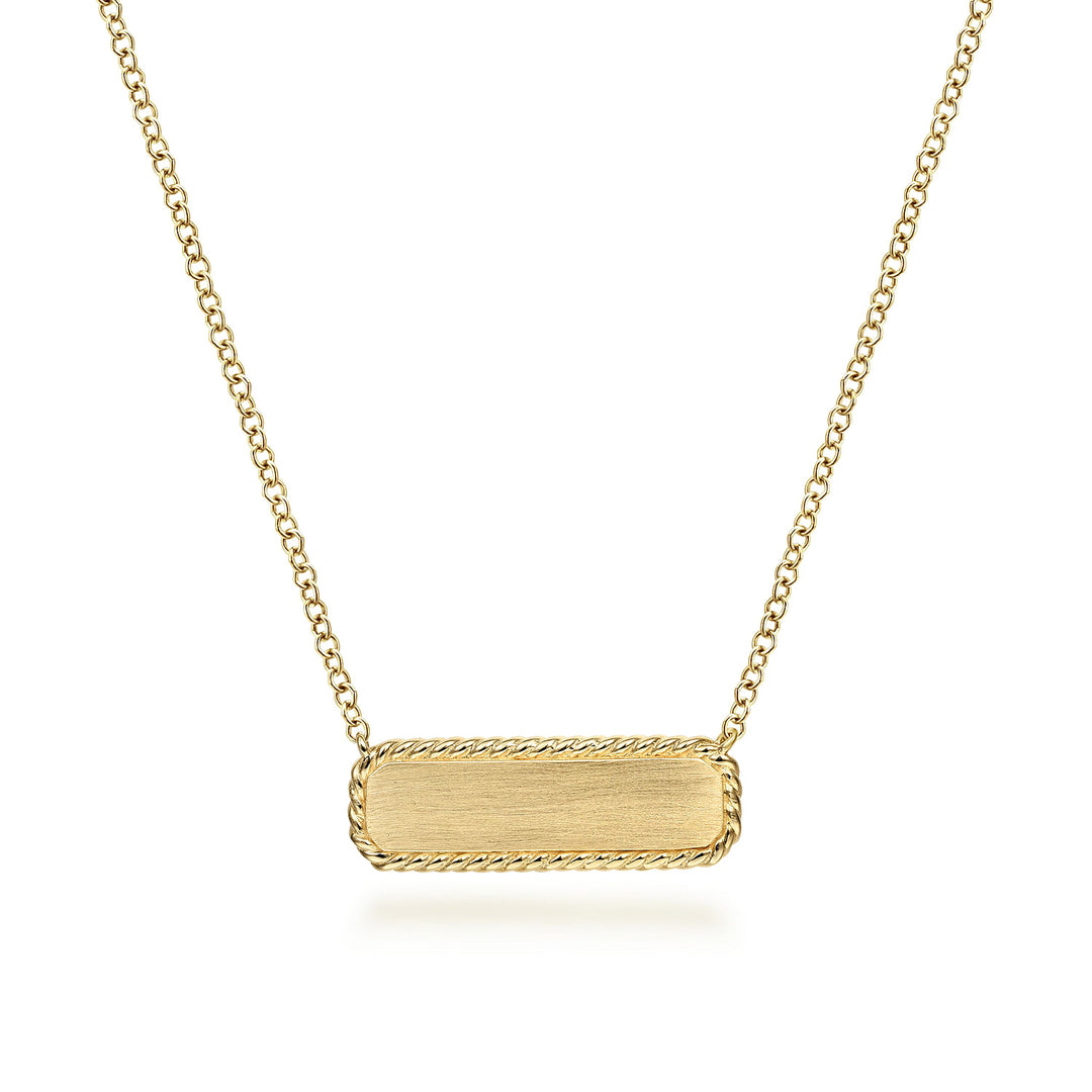 14K Yellow Gold Rectangular ID Pendant Necklace with Twisted Rope Frame NK6467Y4JJJ