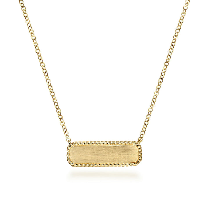 14K Yellow Gold Rectangular ID Pendant Necklace with Twisted Rope Frame NK6467Y4JJJ