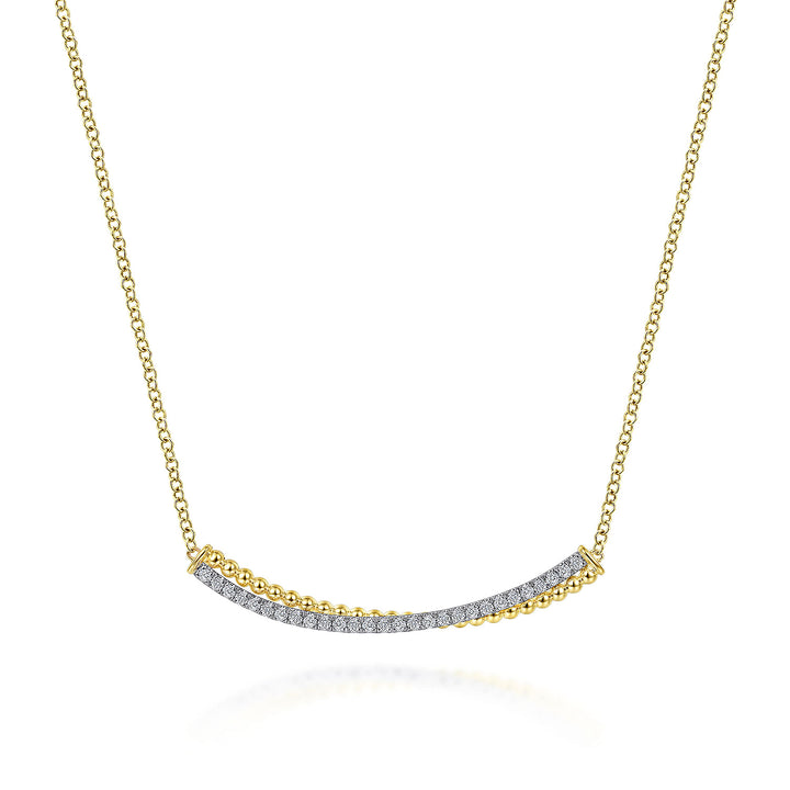 14K Yellow-White Gold Bujukan and Diamond Curved Bar Necklace NK6367M45JJ