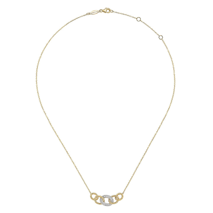 14K Yellow-White Gold Twisted Rope Link Necklace with Pavé Diamond Link Station NK5847M45JJ