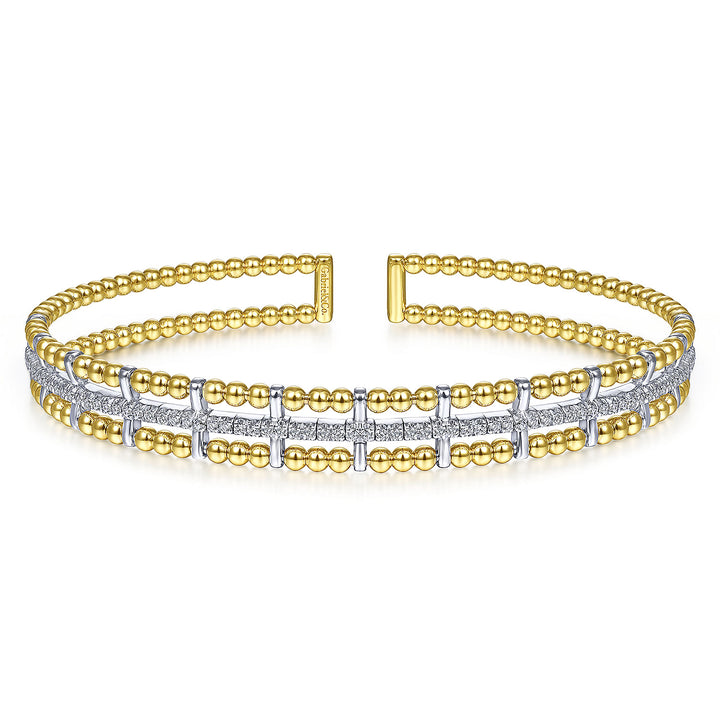 14K Yellow and White Gold Bujukan Diamond Cuff Bangle BG4323-62M45JJ