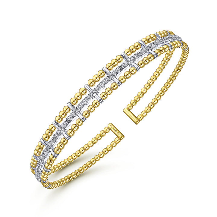 14K Yellow and White Gold Bujukan Diamond Cuff Bangle BG4323-62M45JJ