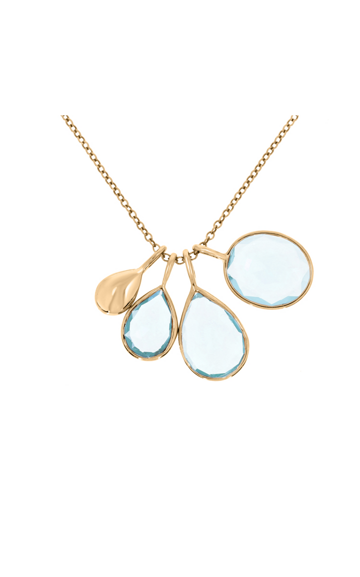 14K Yellow Gold and Blue Topaz 4-Pendant Necklace