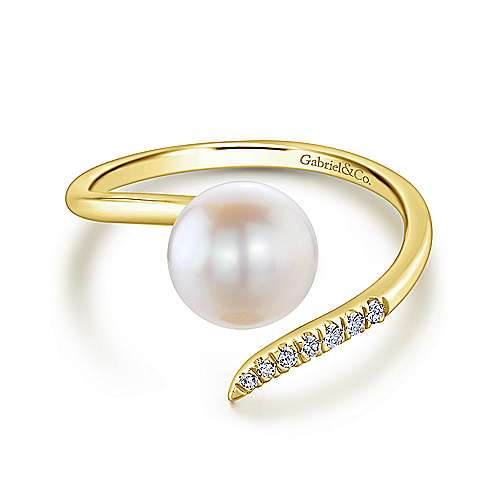 14K Yellow Gold Cultured Pearl and Diamond Open Wrap Ring LR51058Y45PL