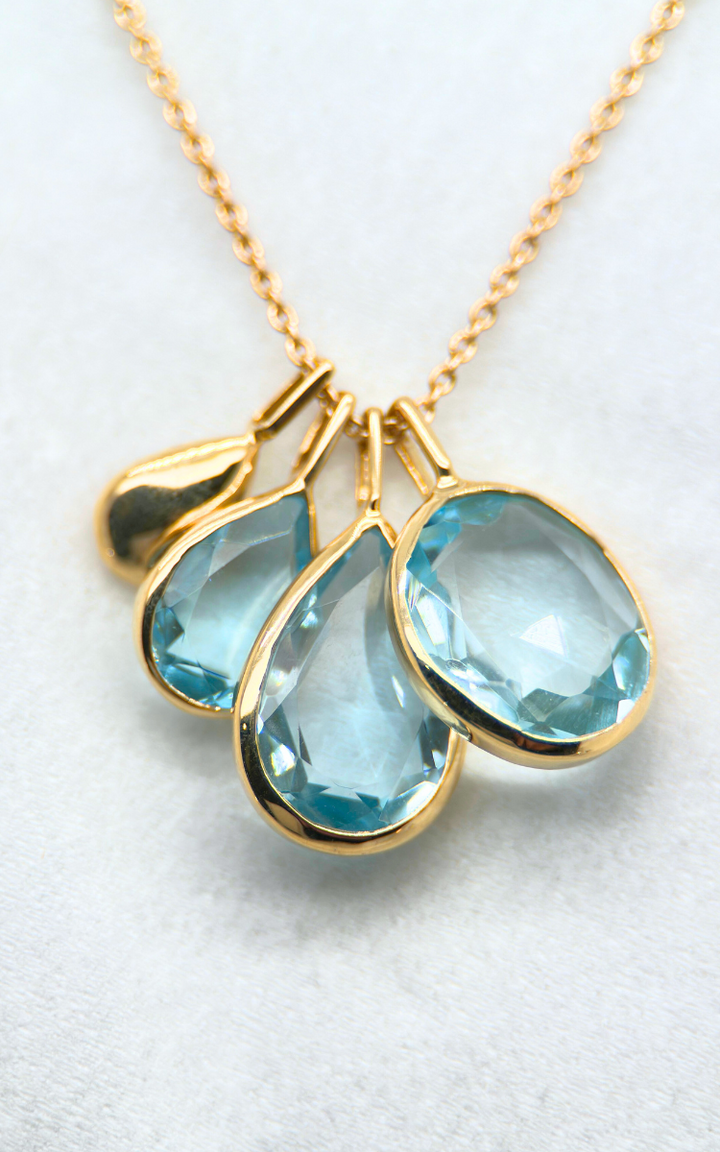 14K Yellow Gold and Blue Topaz 4-Pendant Necklace