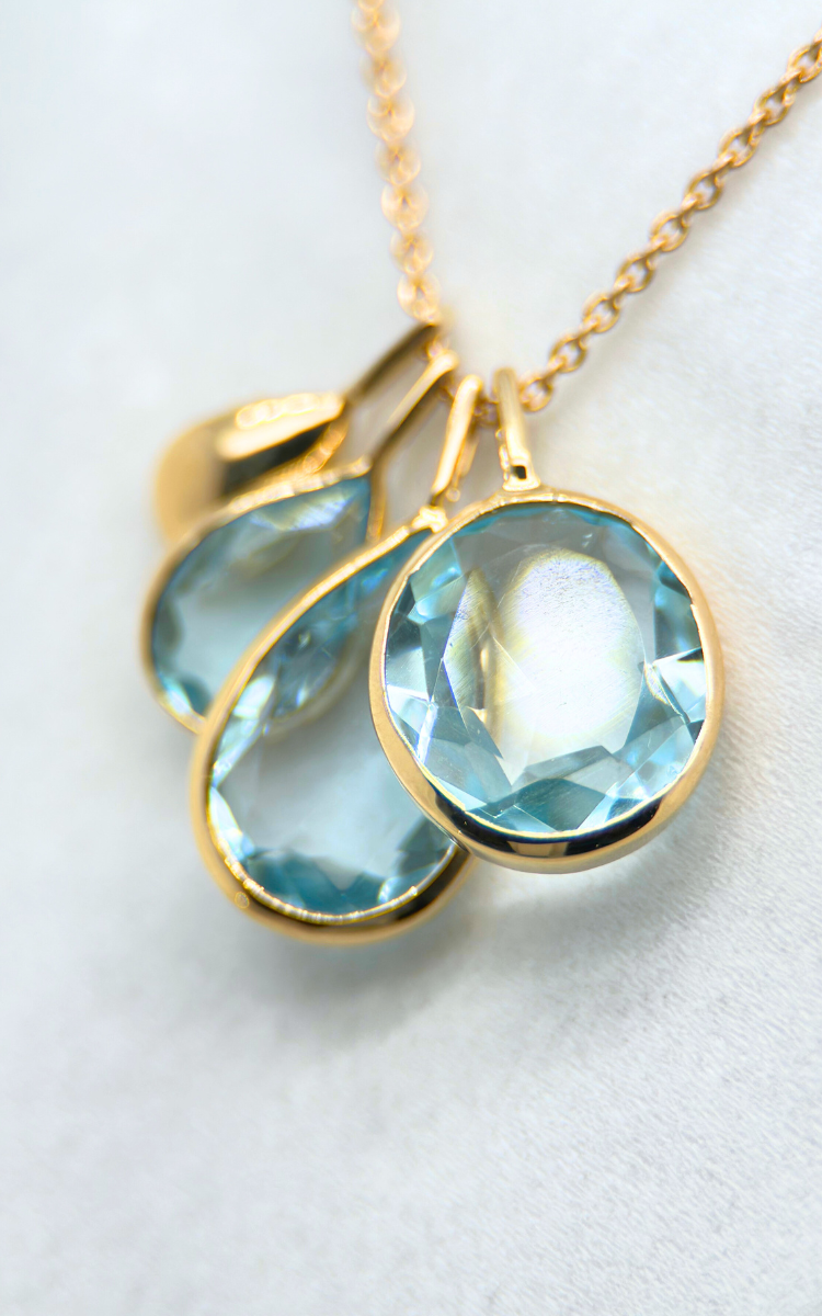 14K Yellow Gold and Blue Topaz 4-Pendant Necklace